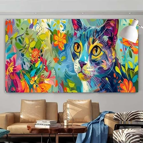 Diamond Painting Erwachsene Set,5D DIY Diamant Painting Bilder Abstrakt,Katze Full Drill Diamant Malerei Cross Stitch Stickerei Set Anfänger,Diamant Painting Wanddekoration Geschenk 75x150cm X-47 von zcscgtrhe