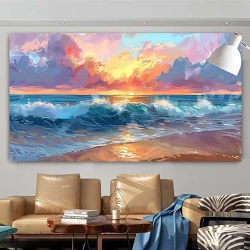 Diamond Painting Erwachsene Set,5D DIY Diamant Painting Bilder Landschaft,Wellen Full Diamant Malerei Cross Stitch Stickerei Set Anfänger,Diamant Painting für Wanddekoration Geschenk 70x140cm X-119 von zcscgtrhe