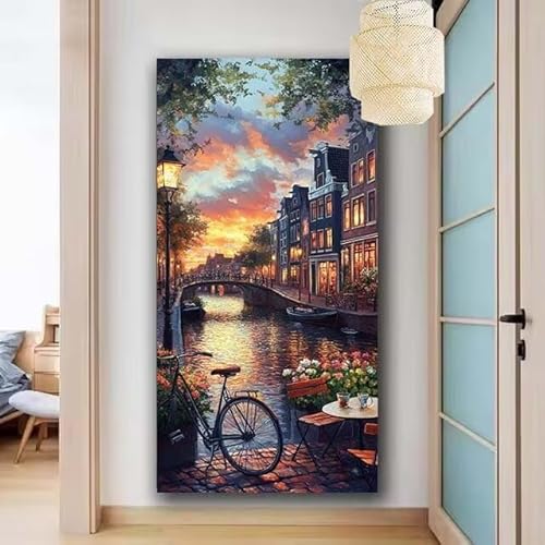 Diamond Painting Erwachsene Set,5D DIY Diamant Painting Bilder Sonnenuntergang,Kleinstadt Diamant Malerei Cross Stitch Stickerei Set Anfänger,Diamant Painting Wanddekoration Geschenk 100x200cm X-949 von zcscgtrhe