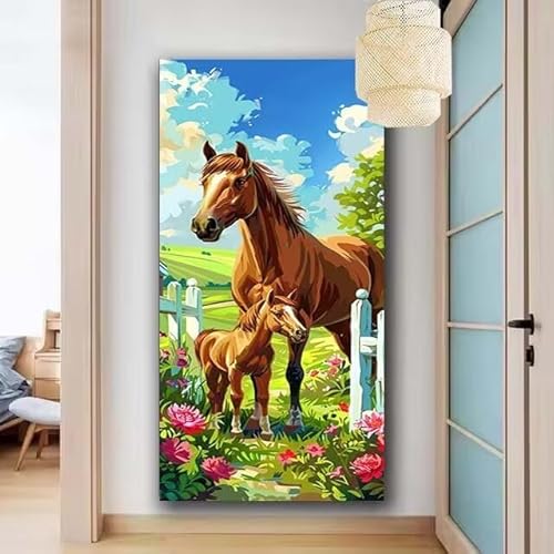 Diamond Painting Erwachsene Set,5D DIY Diamant Painting Bilder Tier,Pferd Full Diamant Malerei Cross Stitch Stickerei Set Anfänger,Diamant Painting für Geschenk Zuhause Wanddekoration 75x150cm X-681 von zcscgtrhe