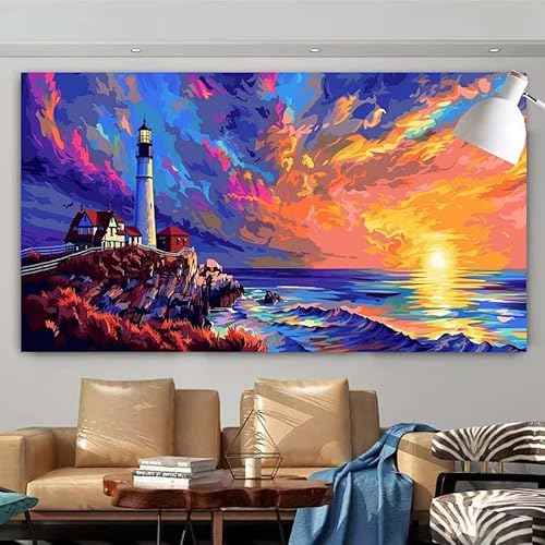 Diamond Painting Erwachsene Set,5D Diamant Painting Bilder Leuchtturm,Sonnenuntergang Full Diamant Malerei Cross Stitch Stickerei Set Anfänger,Diamant Painting Wanddekoration Geschenk 100x200cm X-73 von zcscgtrhe