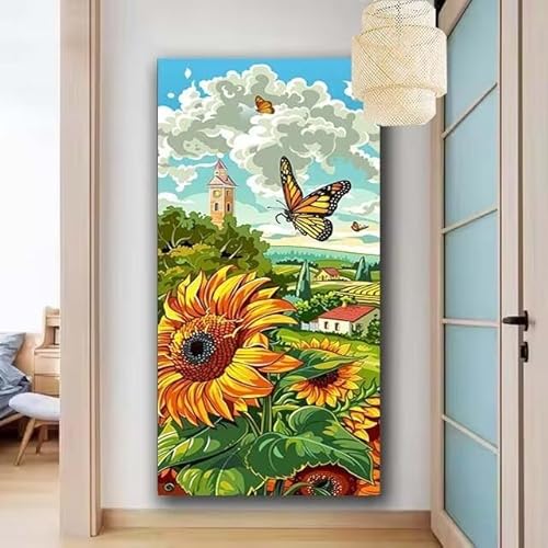 Diamond Painting Erwachsene Set,5D Diamant Painting Bilder Sonnenblume,Schmetterling Full Diamant Malerei Cross Stitch Stickerei Set Anfänger,Diamant Painting Wanddekoration Geschenk 30x60cm X-843 von zcscgtrhe