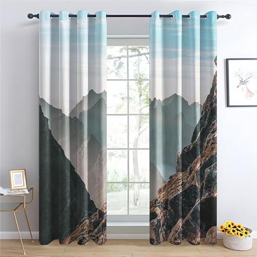 zcwl Berg Vorhänge, Verdunklungsvorhänge mit Ösen, Vorhang Blickdicht für Wohnzimmer Schlafzimmer Dekoration, Gardinen mit Muster, 2er Set, 137 x 117 cm (HöhexBreite) von zcwl