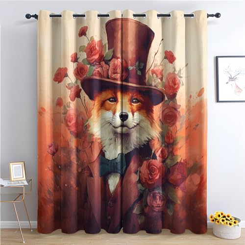 zcwl Fuchs Vorhänge, Rose Verdunklungsvorhänge mit Ösen, Vorhang Blickdicht für Wohnzimmer Schlafzimmer Dekoration, Gardinen mit Muster, 2er Set, 137 x 117 cm (HöhexBreite) von zcwl