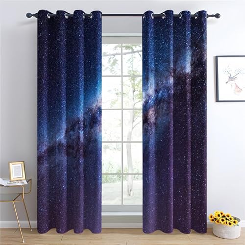 zcwl Galaxis Vorhänge, Verdunklungsvorhänge mit Ösen, Vorhang Blickdicht für Wohnzimmer Schlafzimmer Dekoration, Gardinen mit Muster, 2er Set, 160 x 132 cm (HöhexBreite) von zcwl