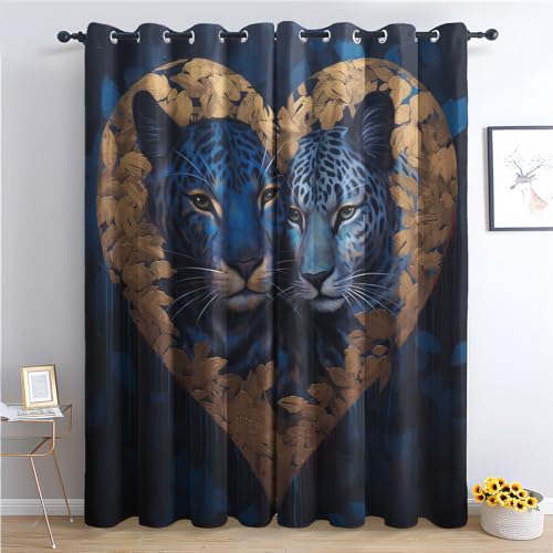 zcwl Leopard Vorhänge, Tierwelt Verdunklungsvorhänge mit Ösen, Vorhang Blickdicht für Wohnzimmer Schlafzimmer Dekoration, Gardinen mit Muster, 2er Set, 160 x 132 cm (HöhexBreite) von zcwl