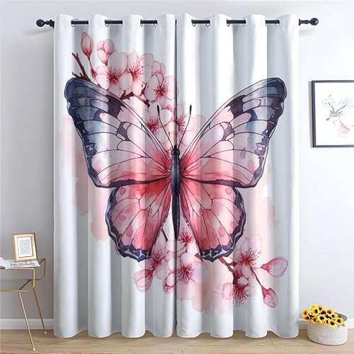 zcwl Schmetterling Vorhänge, Verdunklungsvorhänge mit Ösen, Vorhang Blickdicht für Wohnzimmer Schlafzimmer Dekoration, Gardinen mit Muster, 2er Set, 260 x 140 cm (HöhexBreite) von zcwl