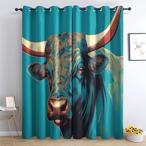 zcwl Stier Vorhänge, Verdunklungsvorhänge mit Ösen, Vorhang Blickdicht für Wohnzimmer Schlafzimmer Dekoration, Gardinen mit Muster, 2er Set, 137 x 117 cm (HöhexBreite) von zcwl