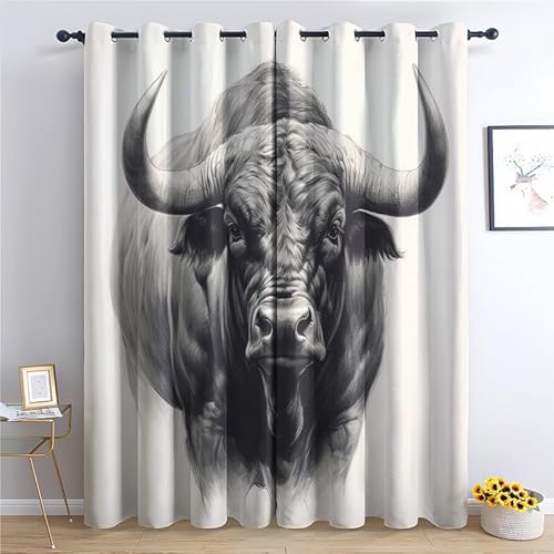 zcwl Stier Vorhänge, Verdunklungsvorhänge mit Ösen, Vorhang Blickdicht für Wohnzimmer Schlafzimmer Dekoration, Gardinen mit Muster, 2er Set, 137 x 117 cm (HöhexBreite) von zcwl