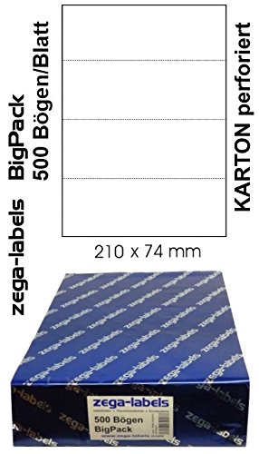 2.000 KLT Karton Einleger 210 x 74,25 mm auf DIN A4 Bögen (1x4 Etiketten) - Karton 150 g - 500 Blatt Bigpack - mit Perforation - Warenanhänger nach VDA 4902 - für Laser/Inkjet einsetzbar von zega-labels