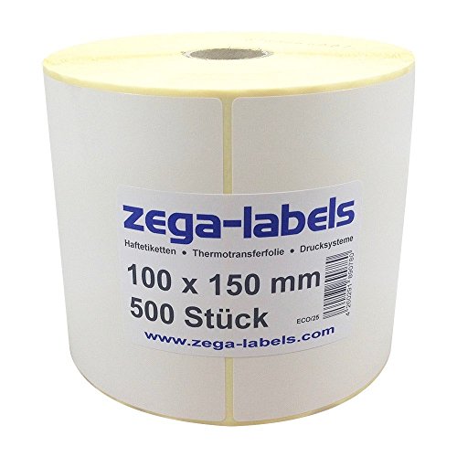 zega-labels Thermo Etiketten - 100 x 150 mm - 500 Stück je Rolle - Kern Ø 25 mm - Versandetiketten stark haftend - mit Perforation - Druckverfahren: Thermodirekt (Verwendung ohne Farbband) von zega-labels