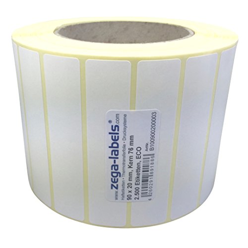 Thermo Etiketten auf Rolle - 90 x 20 mm - 2.500 Stück je Rolle - Kern: 76 mm - aussen gewickelt - permanent haftend - Druckverfahren: Thermodirekt (Drucken ohne Farbband) von zega-labels