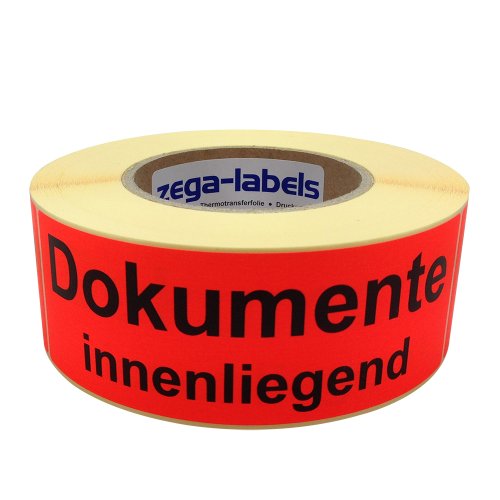 Warnetiketten auf Rolle - Dokumente innenliegend - 500 Stück je Rolle - 150 x 50 mm - Leuchtrot Haftpapier stark haftend von zega-labels