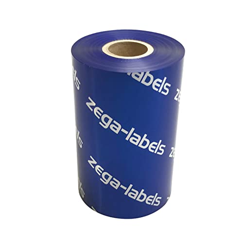 zega-labels Thermotransfer Farbband BLAU 110 mm x 300 m - zega color (Wachs/Harz Wischfest) - Farbseite AUSSEN - 1 Zoll Kern Ø 25 mm - für Papieretiketten - Ribbon für Zebra ZT-Serie/ZM400/Z4M+/ZD421T von zega-labels