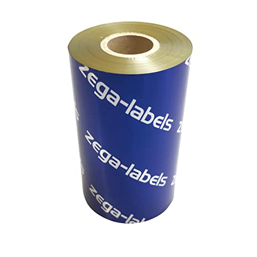 zega-labels Thermotransfer Farbband GOLD MATT 110 mm x 300 m - zega color (Wachs/Harz Wischfest) - Farbseite AUSSEN - 1 Zoll Kern Ø 25 mm - für Papieretiketten - für Zebra ZT-Serie/ZM400/ZD420T von zega-labels