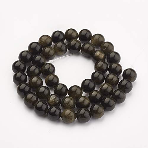 ZEMRIO 8mm natürliche Golden Sheen Obsidian Edelsteinperlen Lose Stein runde Perlen für Schmuckherstellung DIY Armband Halskette Perlen (Golden Sheen Obsidian, 8mm) von zemrio