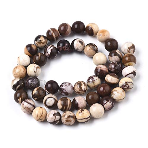 ZEMRIO 8mm natürliche Zebra Jasper Edelsteinperlen Lose Stein runde Perlen für Schmuckherstellung DIY Armband Halskette Perlen (Zebra Jasper, 8mm) von zemrio