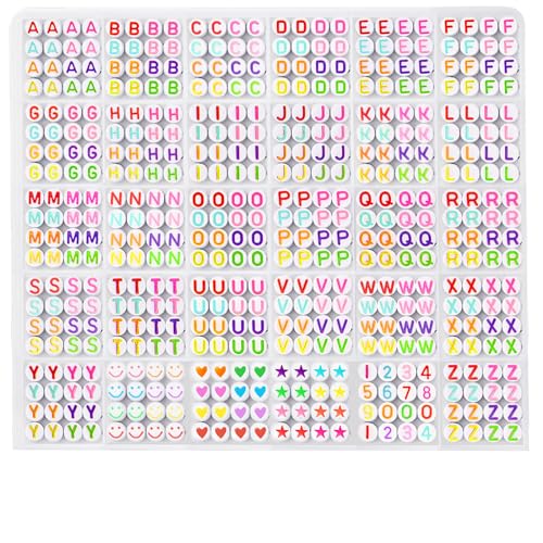 zenmag 1500 Stück A-Z Farbige Buchstabenperlen-Set, inklusive Herz-, Zahlen- und Sternperlen, Ideal für Freundschaftsarmbänder, Halsketten Aufsteigender Reihenfolge von zenmag