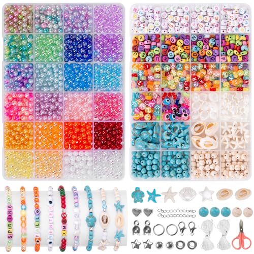 zenmag 6 mm Perlen Set Für Armbänder - 2 Boxen 1200 Stück Perlen Set Für Freundschaftsarmbänder, 800 Bunte BuchstabenPerlen (A-Z), Charms, Für diy armband Halskette Ohrringe Set von zenmag