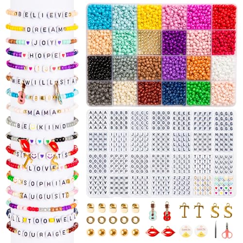 ZENMAG Freundschaftsarmband-Bastelset in 24 Farben mit 1040 Buchstabenperlen (A-Z), Zahlenperlen, Herz- und Lächelperlen für Armbandherstellung, verschiedene Charms, Schmuckarmbandherstellungs-Sets von zenmag