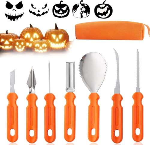 zhangxin Halloween Kürbis Schnitzset, 7 Stück Edelstahl Kürbis Schnitzwerkzeuge, Kürbis-Carving-Set DIY Dekoration mit Tragetasche, für Kinder DIY Kürbis Halloween Dekoration von zhangxin