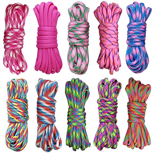 zhicheng Paracord Set Seile 10er Set Bunt Schnüre DIY Handgemachte Webart für Armband Schlüsselanhänger Anhänger Haustier Halsband Seile je 3 Meter Länge (MädchenFarben) von aufodara