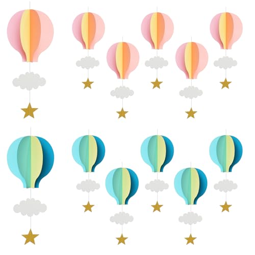 4 Stück 3D Papier Heißluftballons Dekoration Heißluftballon hängende Dekoration für Geburtstag Hochzeit Babyparty einschließlich Luftballon Wolken Sterne von zhongko