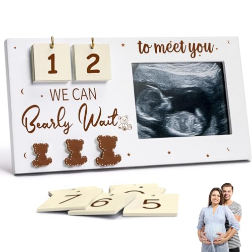 zhongko Baby Bilderrahmen, Baby Sonogramm Bilderrahmen mit Baby Countdown Wochen Baby Ultraschallbilder Fotorahmen aus Holz, Gute Geschenk für Neue Eltern, Großeltern, Baby Dusche von zhongko