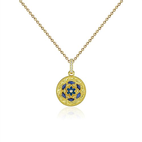 zhongqunli Halskette mit Anhänger Nationaler Stil Dunhuang Emaille-Textur-Lotus-Halskette, Damen-K-Gold-Halskettenanhänger als Geschenk Modische Halskette von zhongqunli