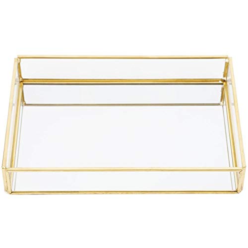 zhuolong Glasbox, Gold Schmuckschatulle Vintage Schmuck Organizer, Clear Vanity Dresser Tablett für Armbandringe Parfüm Kosmetik Make-up(Rectangular Trumpet) von zhuolong