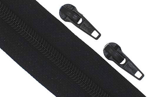 Endlos - Reißverschluss Reißverschlüsse meterware mit Zipper (Spiral 5mm - schwarz, 1 Meter + 2 Zipper) von zipworld