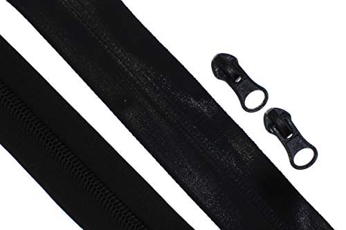 Endlos - Reißverschluss Reißverschlüsse meterware mit Zipper (Wasserdicht 7mm - schwarz/Glanz, 1 Meter + 2 Zipper) von zipworld