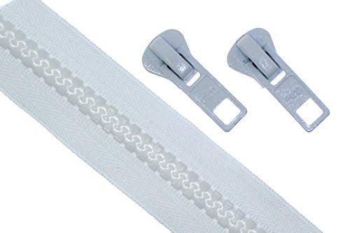 zipworld Endlos - Reißverschluss Reißverschlüsse Kunststoff Zähne GROB Profil 10mm meterware 1 Meter + 2 Zipper (Weiss - 101) von zipworld