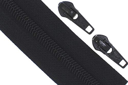 zipworld Endlos - Reißverschluss Reißverschlüsse meterware 5 Meter + 10 Zipper (Spiral 7mm - schwarz) von zipworld