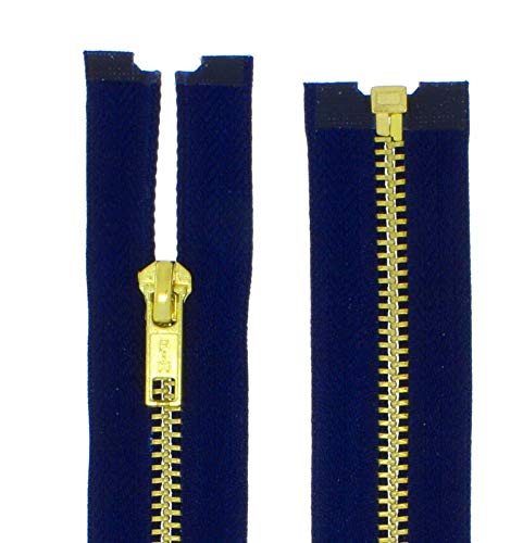 zipworld Reißverschlüsse Gold-Metall Reißverschluss 5mm teilbar (dunkelblau - 330, 65cm) von zipworld