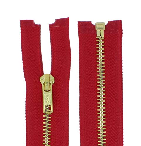 zipworld Reißverschlüsse Gold-Metall Reißverschluss 5mm teilbar (rot - 148, 20cm) von zipworld