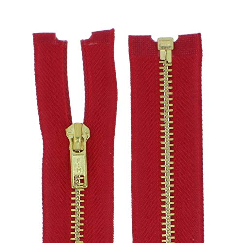 zipworld Reißverschlüsse Gold-Metall Reißverschluss 5mm teilbar (rot - 148, 85cm) von zipworld