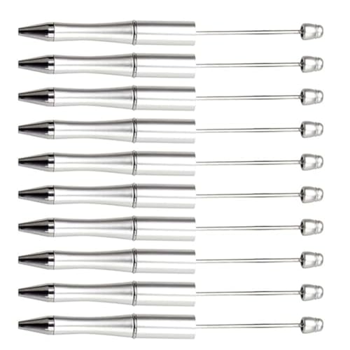 ziyuan 20 Stück DIY Perlen Stifte Drehbarer Kunststoff Perlen Kugelschreiber Schaft für DIY Stift Dekoration Supplies Büro Schule Langlebig Einfach zu bedienen 14 cm (Silber) von ziyuan