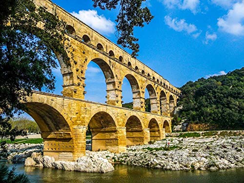 znwrr Altes römisches Gebäude in Avignon - Viaduktgebäude, Zeichnen für Anfänger mit Pinsel und Acrylfarben, Malen nach Zahlen, Kits 40x50cm von znwrr