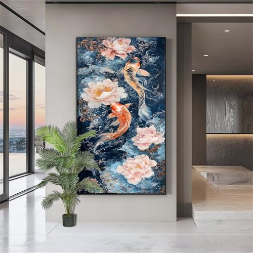 Diamond Painting Erwachsene Groß,Diamond Painting Blume Diamant Kunst Malerei Bilder Koi 5D Diamant Kunst Malerei Kinder,Crystal Art Bilder Set Deko Aesthetic Geschenk für Frauen 90x180cm J636 von zohjlinwq