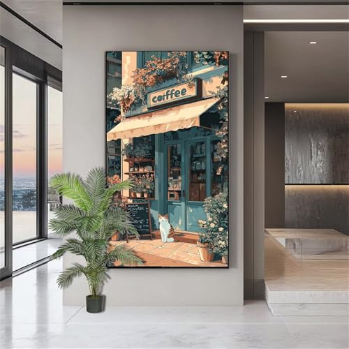 Diamond Painting Erwachsene Groß,Diamond Painting Café Diamant Kunst Malerei Bilder Katze 5D Diamant Kunst Malerei Kinder,Crystal Art Bilder Set Deko Aesthetic Geschenk für Frauen 90x180cm J758 von zohjlinwq