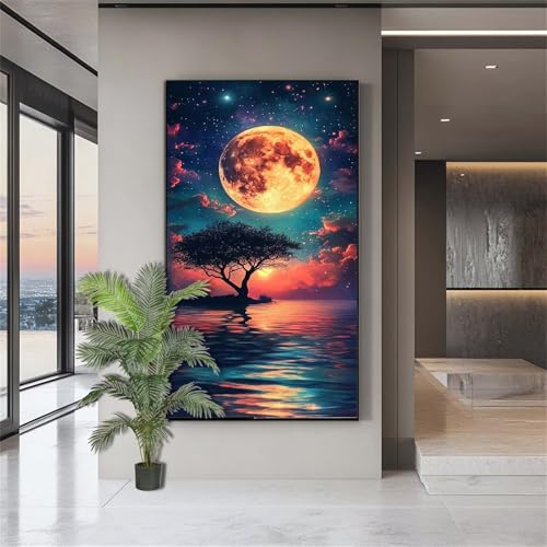 Diamond Painting Erwachsene Groß,Diamond Painting Landschaft Diamant Kunst Malerei Bilder Mond 5D Diamant Kunst Malerei Kinder,Crystal Art Bilder Set Deko Aesthetic Geschenk für Frauen 80x200cm J750 von zohjlinwq