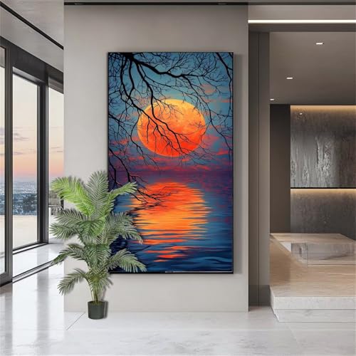 Diamond Painting Erwachsene Groß,Diamond Painting Landschaft Diamant Kunst Malerei Bilder Moon Sea 5D DIY Diamant Malerei Kinder,Crystal Art Bilder Set Deko Aesthetic Geschenk für Frauen 90x180cm J756 von zohjlinwq