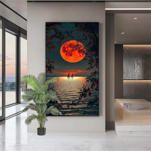 Diamond Painting Erwachsene Groß,Diamond Painting Meer Diamant Kunst Malerei Bilder Mond 5D Diamant Kunst Malerei Kinder,Crystal Art Bilder Set Deko Aesthetic Geschenk für Frauen 100x200cm J616 von zohjlinwq