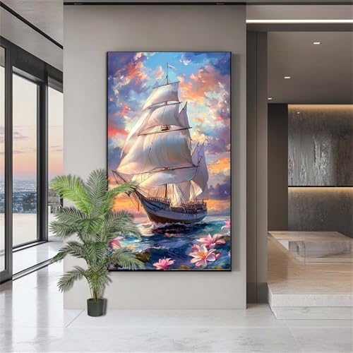 Diamond Painting Erwachsene Groß,Diamond Painting Meer Diamant Kunst Malerei Bilder Schiff 5D Diamant Kunst Malerei Kinder,Crystal Art Bilder Set Deko Aesthetic Geschenk für Frauen 70x140cm J604 von zohjlinwq