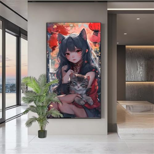 Diamond Painting Katze Diamond Painting Erwachsene Fee Diamant Kunst Malerei Bilder Kinder ab 10 Jahre DIY 5D Full Crystal Art Diamant Malerei Set Deko Schlafzimmer Geschenke für Frauen 30x75cm J785 von zohjlinwq