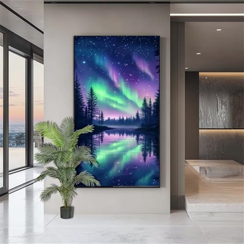 Diamond Painting Landschaft Diamond Painting Erwachsene Aurora Diamant Kunst Malerei Bilder Kinder ab 10 Jahre 5D Crystal Art Diamant Malerei Set Deko Schlafzimmer Geschenke für Frauen 100x200cm J707 von zohjlinwq