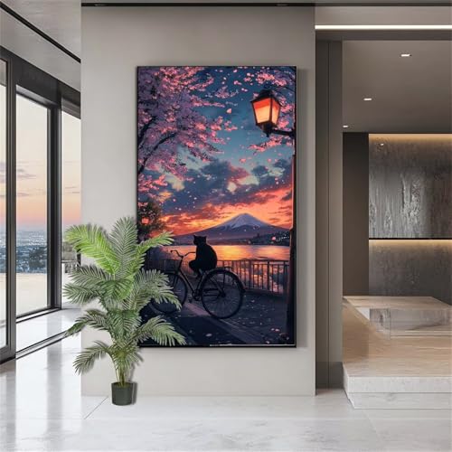 Diamond Painting Landschaft Diamond Painting Erwachsene Fahrrad Katze Diamant Kunst Malerei Bilder Kinder ab 10 Jahre Crystal Art Diamant Malerei Deko Schlafzimmer Geschenke für Frauen 80x200cm J757 von zohjlinwq