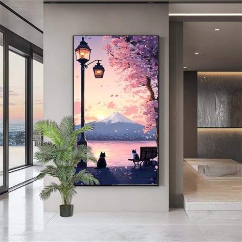 Diamond Painting Landschaft Diamond Painting Erwachsene Kat Diamant Kunst Malerei Bilder Kinder ab 10 Jahre DIY 5D Full Crystal Art Diamant Malerei Deko Schlafzimmer Geschenke für Frauen 90x180cm J711 von zohjlinwq