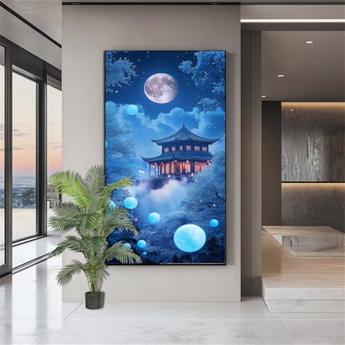 Diamond Painting Landschaft Diamond Painting Erwachsene Moon House Diamant Kunst Malerei Bilder Kinder ab 10 Jahre Crystal Art Diamant Malerei Set Deko Schlafzimmer Geschenke für Frauen 90x180cm J751 von zohjlinwq